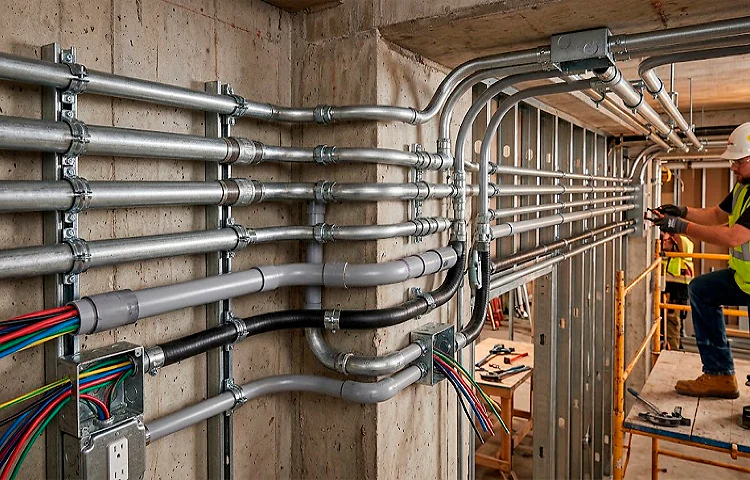 Tuberías conduit metálicas y de PVC para canalización eléctrica industrial